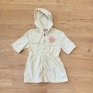 Ocean Pacific Y2K Tusk Cream Short Sleeve Zip Up Hoodie